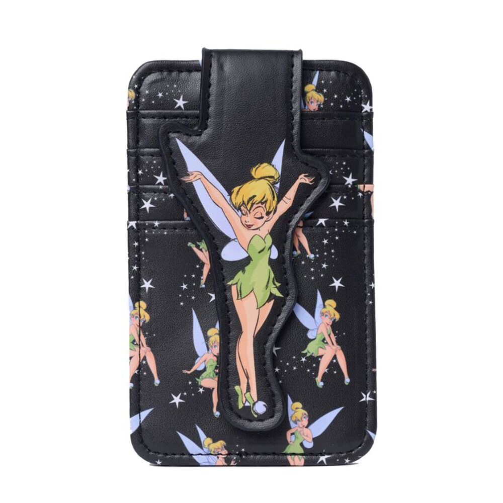 Womens Disney Tinker Bell Card Holder Wallet All-Over Print Snap Closure Black